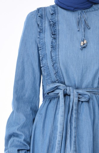 Fırfırlı Kot Elbise 4063-02 Kot Mavi