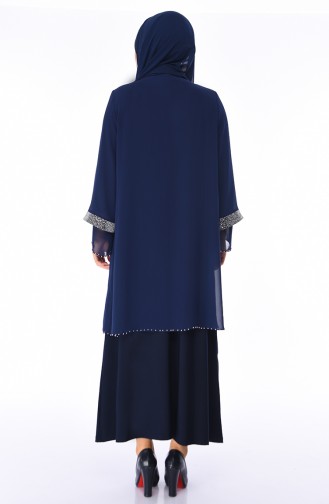 Navy Blue Hijab Evening Dress 3144-04