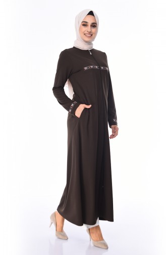 Abaya à Fermeture 99216-03 Vert Khaki 99216-03