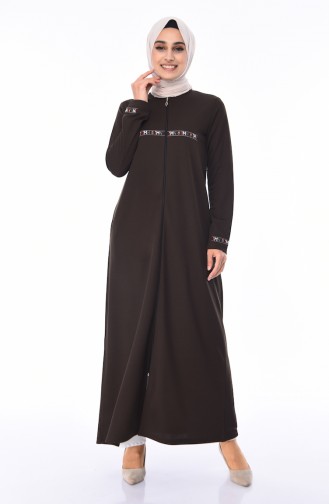 Abaya à Fermeture 99216-03 Vert Khaki 99216-03