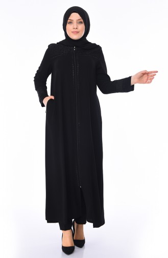 Grosse Grösse Perlen Abaya mit Band 5932-01 Schwarz 5932-01