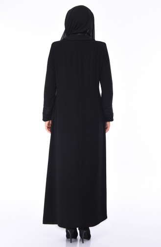 Grosse Grösse Perlen Abaya mit Band 5932-01 Schwarz 5932-01