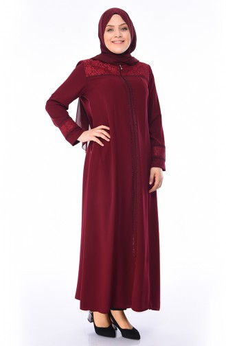 Abaya Perlées Grande Taille 5932-04 Bordeaux 5932-04