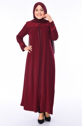 Grosse Grösse Perlen Abaya mit Band 5932-04 Weinrot 5932-04