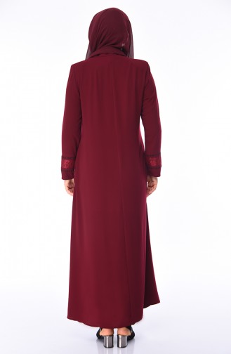 Abaya Perlées Grande Taille 5932-04 Bordeaux 5932-04