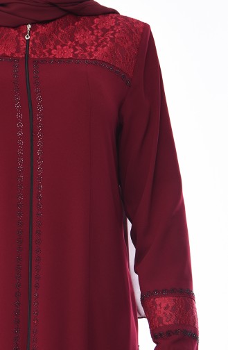 Abaya Perlées Grande Taille 5932-04 Bordeaux 5932-04