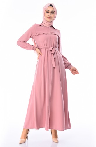 Abaya Perlées a Ceinture 5933-05 Rose Pâle 5933-05