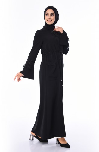 Abaya Taille Froncée 0001-01 Noir 0001-01