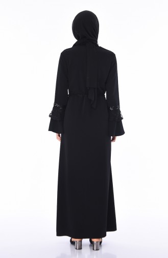 Abaya Taille Froncée 0001-01 Noir 0001-01