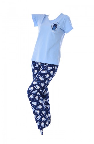 Bayan Sıfır Yaka Kısa Kollu Pijama Takımı 810118-02 Atlas Mavi
