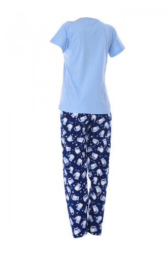 Bayan Sıfır Yaka Kısa Kollu Pijama Takımı 810118-02 Atlas Mavi