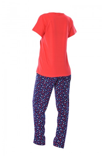 Bayan Sıfır Yaka Kısa Kollu Pijama Takımı 810136-01 Nar Çiçeği