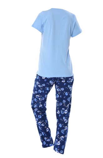 Bayan Sıfır Yaka Kısa Kollu Pijama Takımı 810180-01 Mavi