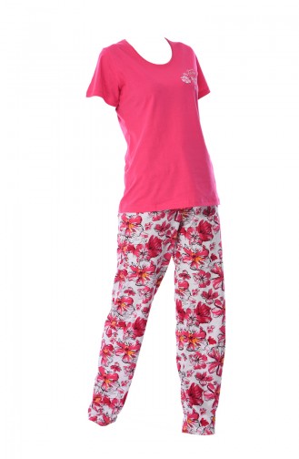 Bayan Sıfır Yaka Kısa Kollu Pijama Takımı 810185-01 Fuşya