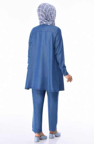 Düğmeli Tunik Pantolon İkili Takım 6301-01 Kot Mavi