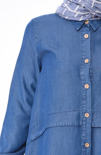 Düğmeli Tunik Pantolon İkili Takım 6301-01 Kot Mavi