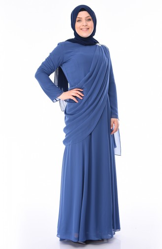 Robe de Soirée Perlées Grande Taille 1132-01 İndigo 1132-01