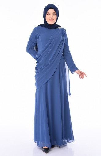 Robe de Soirée Perlées Grande Taille 1132-01 İndigo 1132-01