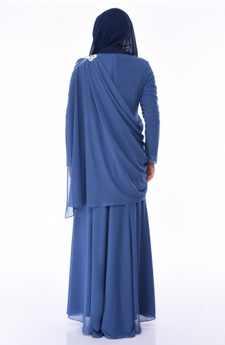 Robe de Soirée Perlées Grande Taille 1132-01 İndigo 1132-01