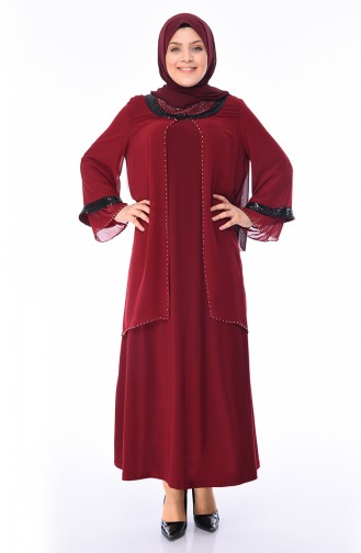 Claret Red Hijab Evening Dress 3145-02