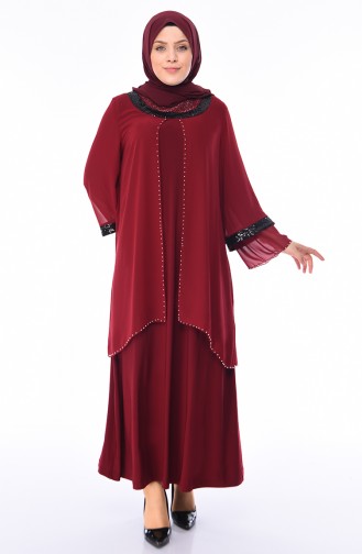 Robe de Soirée a Paillettes Grande Taille 3145-02 Bordeaux 3145-02