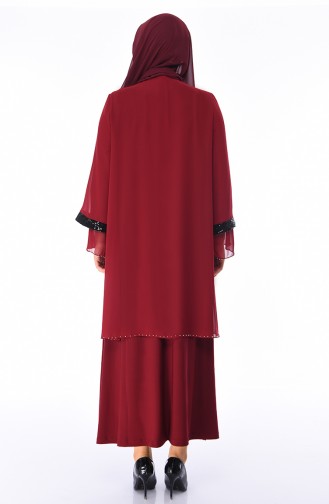 Claret Red Hijab Evening Dress 3145-02