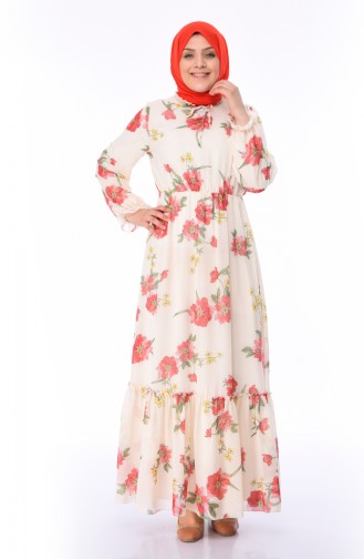 Ecru Hijab Dress 0143B-04