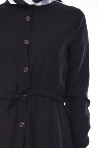 Aerobin Kumaş Boydan Düğmeli Elbise 4280-01 Siyah