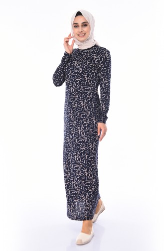 Gemustertes Kleid 8831-01 Dunkelblau 8831-01