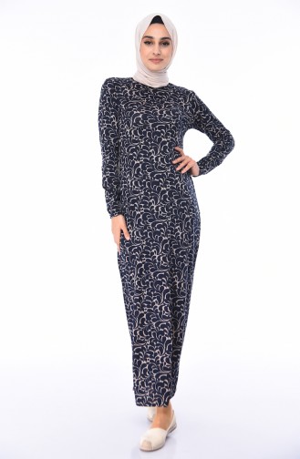 Gemustertes Kleid 8831-01 Dunkelblau 8831-01