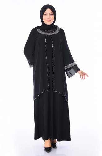 Robe de Soirée Perlées Grande Taille 3144-01 Noir 3144-01