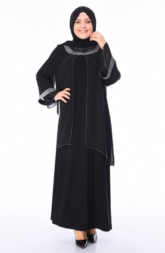 Robe de Soirée Perlées Grande Taille 3144-01 Noir 3144-01