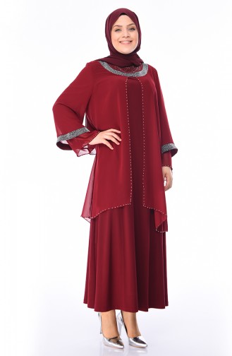 Weinrot Hijab-Abendkleider 3144-02