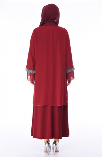 Claret Red Hijab Evening Dress 3144-02