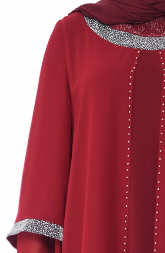 Claret Red Hijab Evening Dress 3144-02