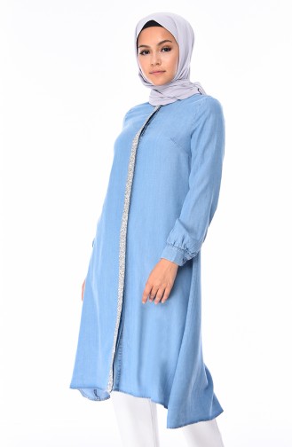 Şeritli Tensel Kot Tunik 6006-01 Kot Mavi