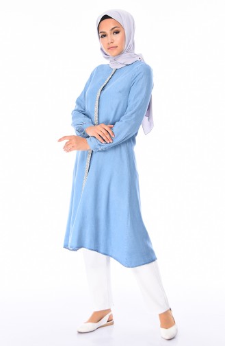 Şeritli Tensel Kot Tunik 6006-01 Kot Mavi