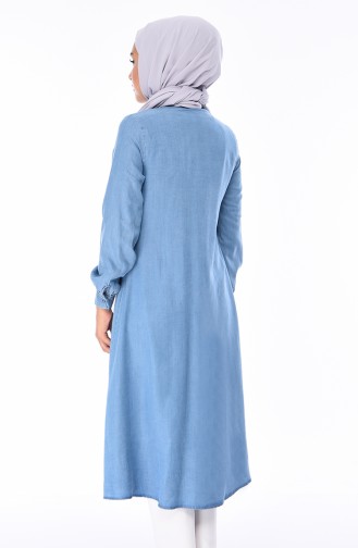 Şeritli Tensel Kot Tunik 6006-01 Kot Mavi