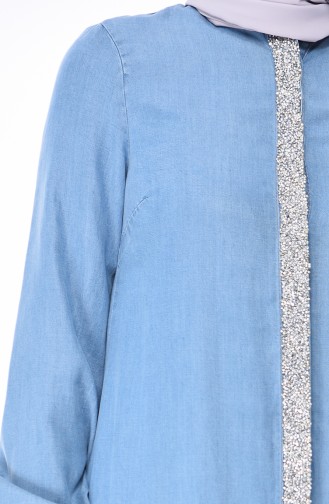 Şeritli Tensel Kot Tunik 6006-01 Kot Mavi