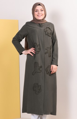 Abaya a Motifs Grande Taille 0380-02 Khaki 0380-02