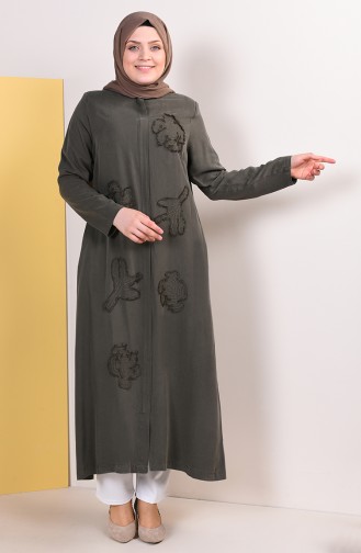 Abaya a Motifs Grande Taille 0380-02 Khaki 0380-02