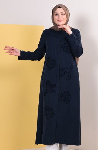 Abaya a Motifs Grande Taille 0380-05 Bleu Marine 0380-05