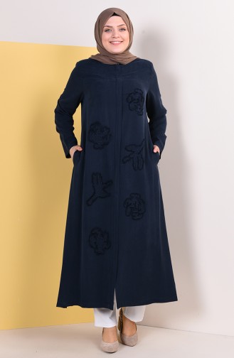 Abaya a Motifs Grande Taille 0380-05 Bleu Marine 0380-05