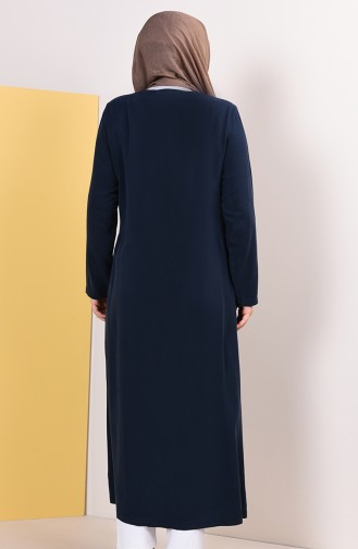 Abaya a Motifs Grande Taille 0380-05 Bleu Marine 0380-05