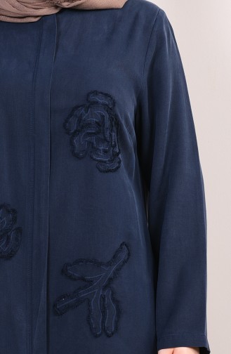 Abaya a Motifs Grande Taille 0380-05 Bleu Marine 0380-05