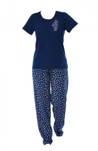 Damen Kurzarm Pyjama Set mit null Kragen 810136-02 Indigo 810136-02