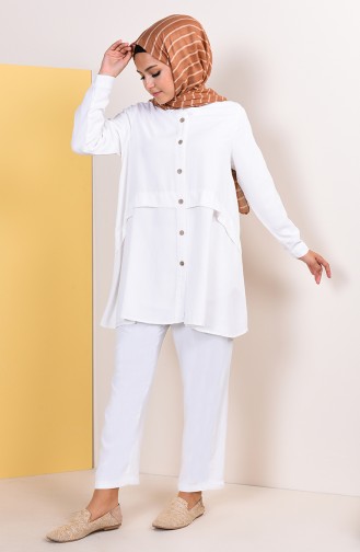 Buttoned Tunic Trousers Double Suit 6301-05 white 6301-05