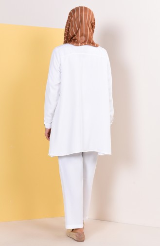 Düğmeli Tunik Pantolon İkili Takım 6301-05 Beyaz