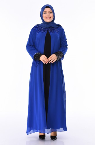 Saxe Hijab Evening Dress 6055-01