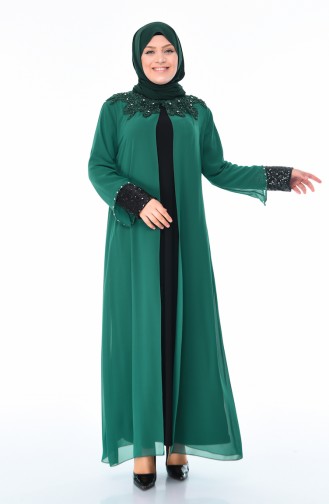 فساتين سهرة بتصميم اسلامي أخضر زمردي 6055-02